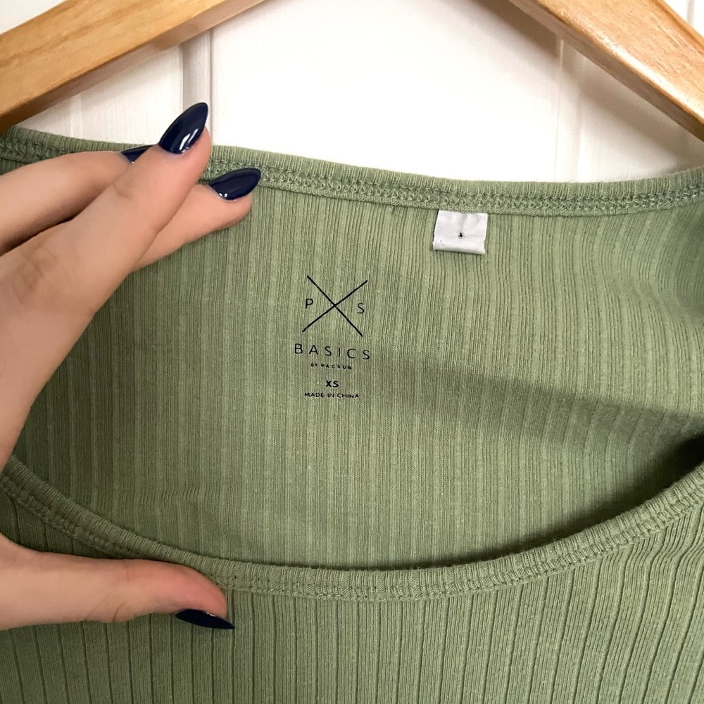 Pacsun Basics Ribbed Green Tight Cropped Short Sleeve Size XS - Picture 2 of 3